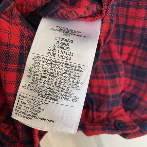 Baby Gap Red Plaid Button Down Ruffle Shirt Size 5/5T Navy Cotton Holiday Kids - Picture 6 of 6